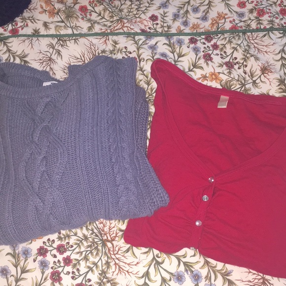 Old Navy Sweaters - Old navy  gray/blue sweater and cranberry shirt both large